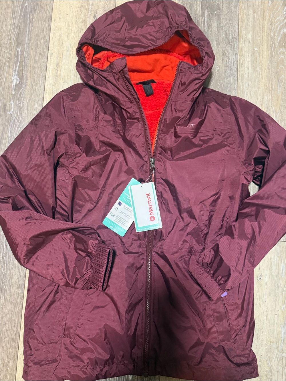 Marmot Kids XL Hooded jacket Port Royal removable fleece orange Lining-$155-NWT